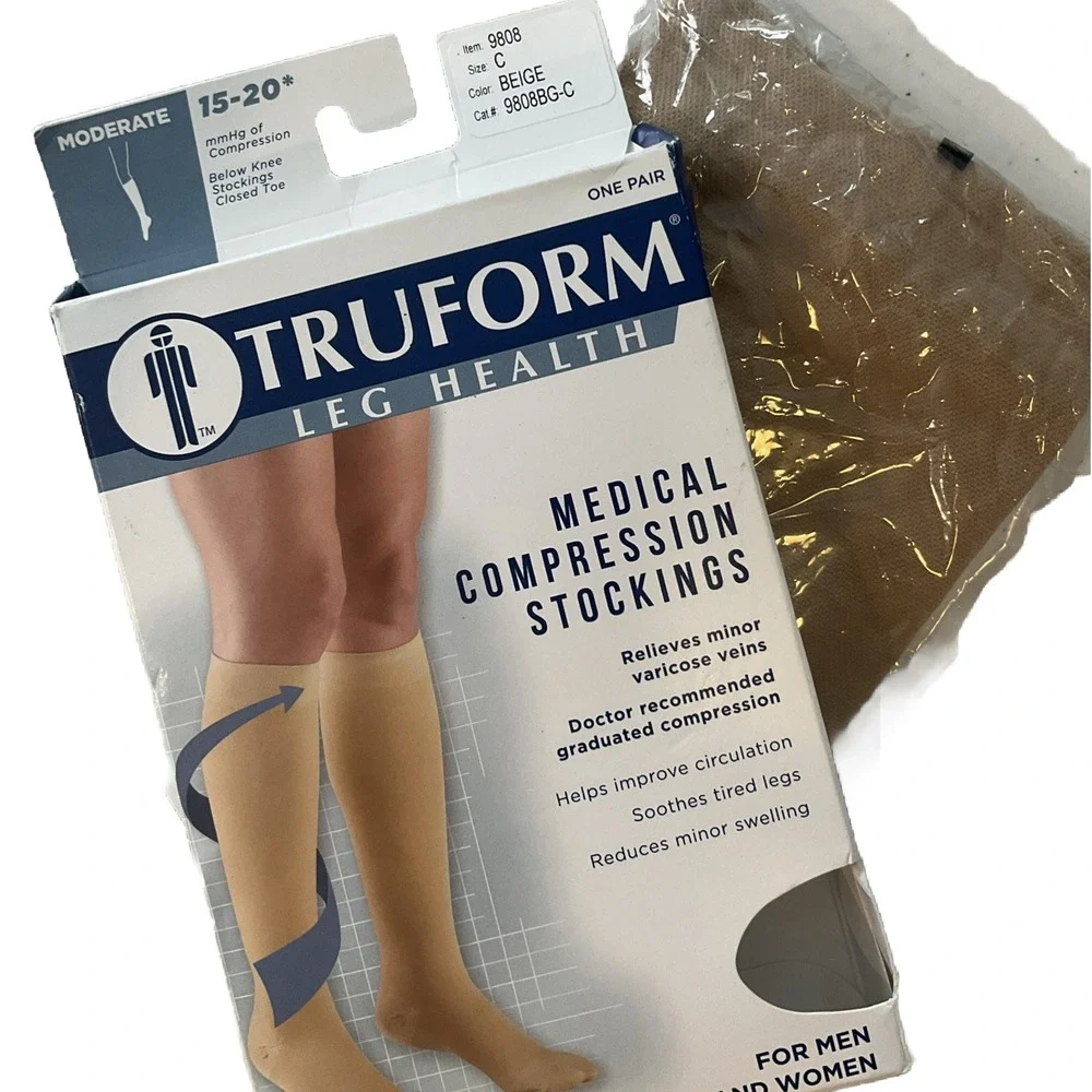 Compression‎ Stockings 15-20 Truform Below Knee Support  Sz C Beige 9808